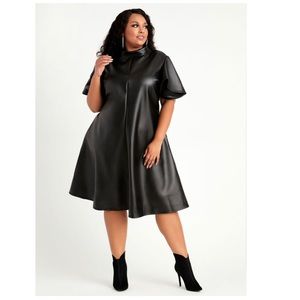 FAUX LEATHER FLUTTER SLEEVE DRESS